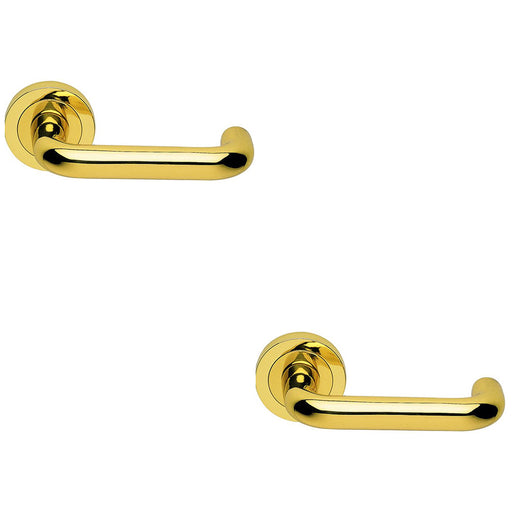 2 PACK Premium Concealed Door Handle Set Polished Brass On Round Rose Curve Bar