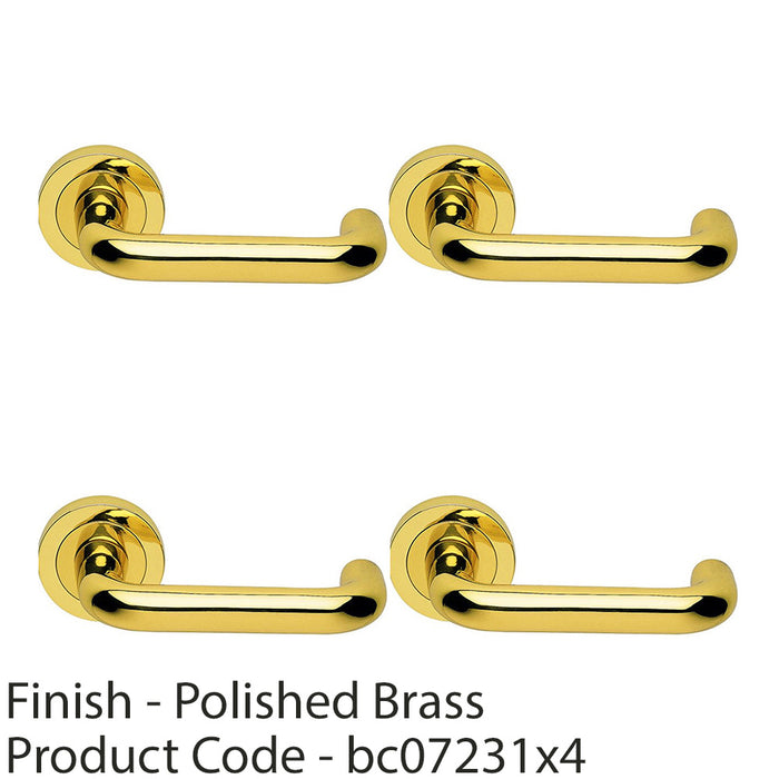 4 PACK Premium Concealed Door Handle Set Polished Brass On Round Rose Curve Bar 1