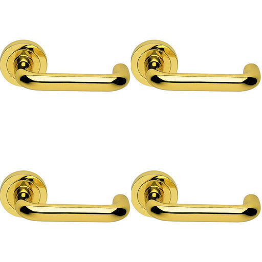 4 PACK Premium Concealed Door Handle Set Polished Brass On Round Rose Curve Bar