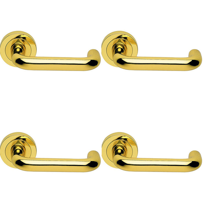 4 PACK Premium Concealed Door Handle Set Polished Brass On Round Rose Curve Bar