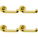 4 PACK Premium Concealed Door Handle Set Polished Brass On Round Rose Curve Bar