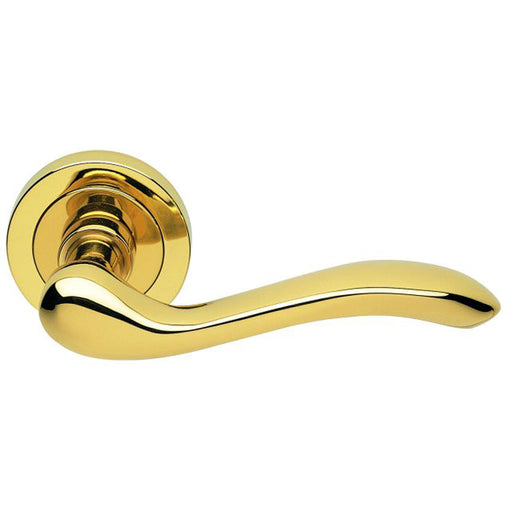 Premium Concealed Door Handle Set - Polished Brass Lever On Round Rose Scroll