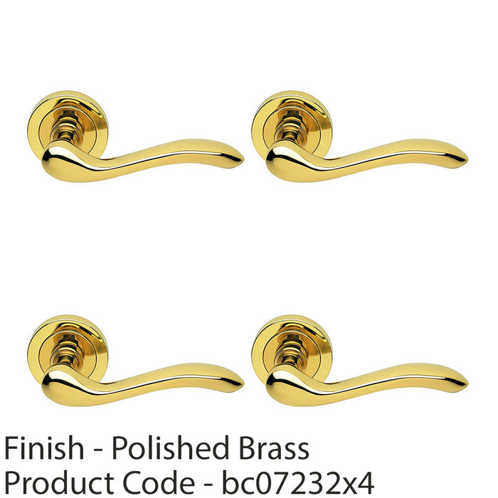 4 PACK Premium Concealed Door Handle Set Polished Brass Lever Round Rose Scroll 1