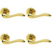 4 PACK Premium Concealed Door Handle Set Polished Brass Lever Round Rose Scroll