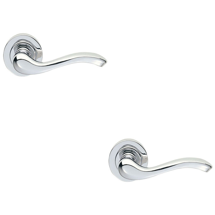 2 PACK Premium Concealed Door Handle Set Polished Chrome Lever Round Rose Scroll