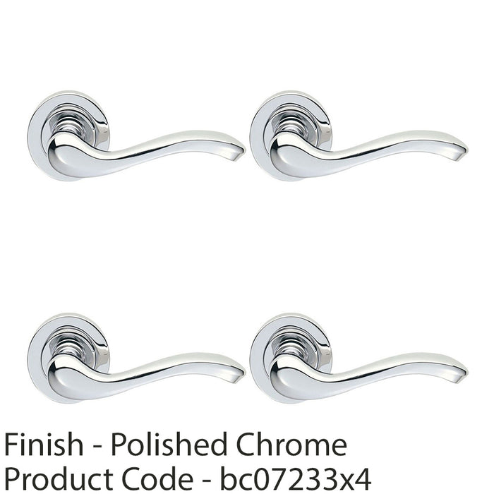 4 PACK Premium Concealed Door Handle Set Polished Chrome Lever Round Rose Scroll 1