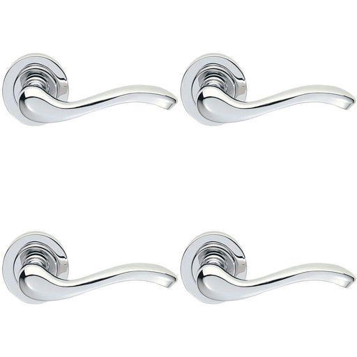 4 PACK Premium Concealed Door Handle Set Polished Chrome Lever Round Rose Scroll