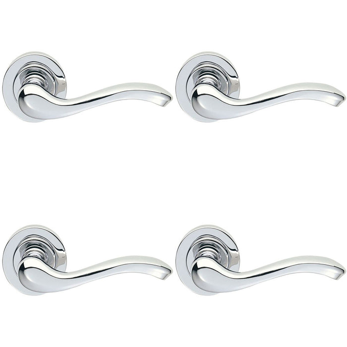 4 PACK Premium Concealed Door Handle Set Polished Chrome Lever Round Rose Scroll