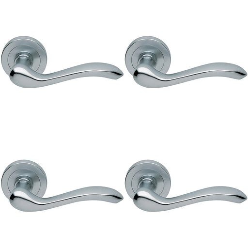 4 PACK Premium Concealed Door Handle Set Satin Chrome Lever On Round Rose Scroll