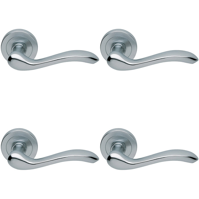 4 PACK Premium Concealed Door Handle Set Satin Chrome Lever On Round Rose Scroll