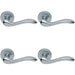 4 PACK Premium Concealed Door Handle Set Satin Chrome Lever On Round Rose Scroll