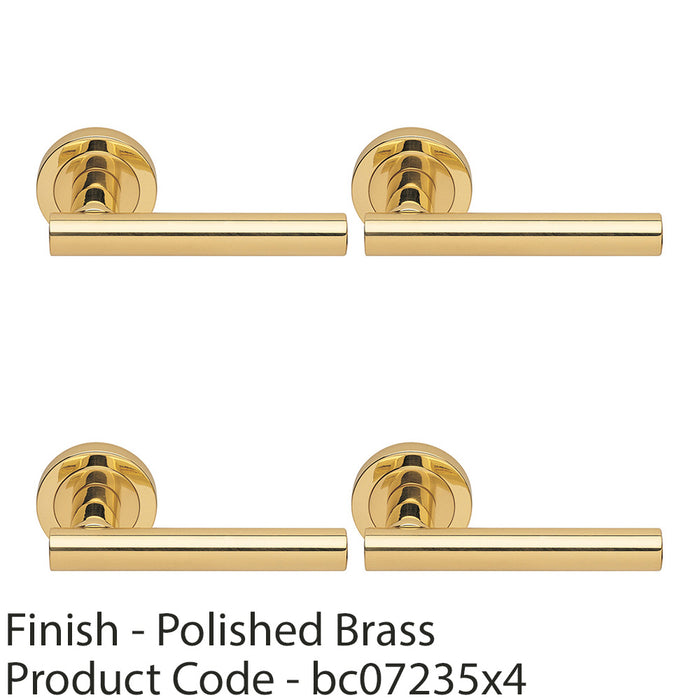 4 PACK Premium Concealed Door Handle Set Polished Brass Straight On Round Rose 1