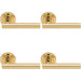 4 PACK Premium Concealed Door Handle Set Polished Brass Straight On Round Rose