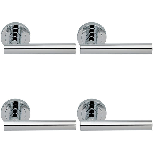 4 PACK Premium Concealed Door Handle Set Polished Chrome Straight On Round Rose