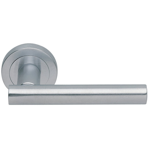 Premium Concealed Door Handle Set - Satin Chrome Straight Lever On Round Rose