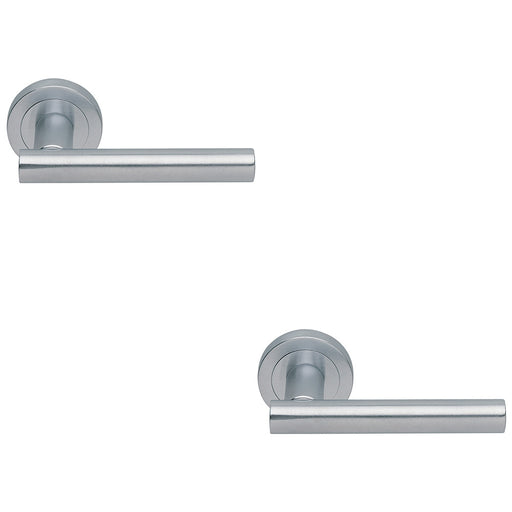 2 PACK Premium Concealed Door Handle Set Satin Chrome Straight Lever Round Rose