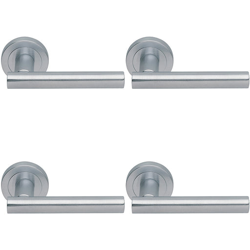 4 PACK Premium Concealed Door Handle Set Satin Chrome Straight Lever Round Rose