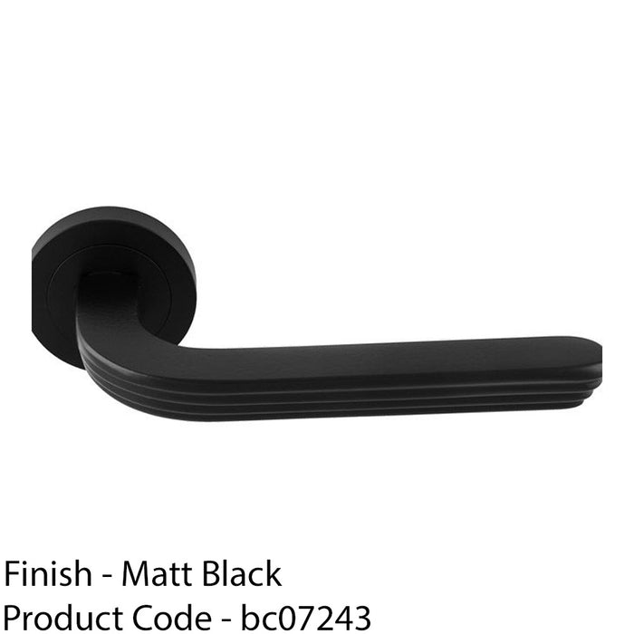 Premium Art Deco Door Handle Set - Matt Black Reeded Lever On Round Rose 1