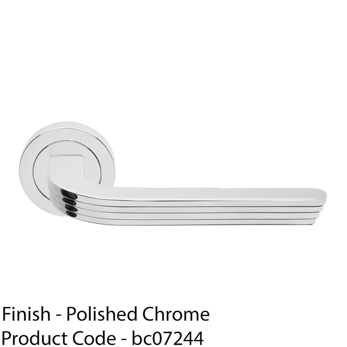 Premium Art Deco Door Handle Set - Polished Chrome Reeded Lever On Round Rose 1