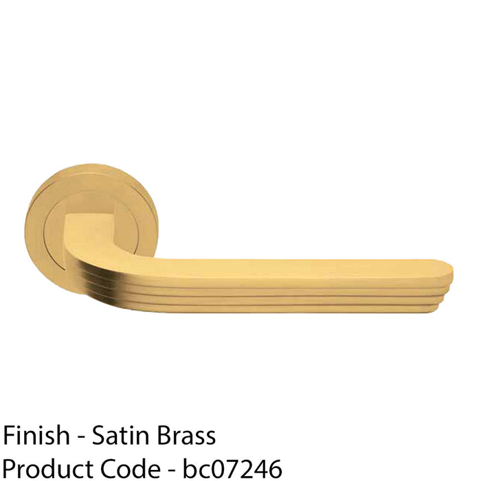 Premium Art Deco Door Handle Set - Satin Brass Reeded Lever On Round Rose 1