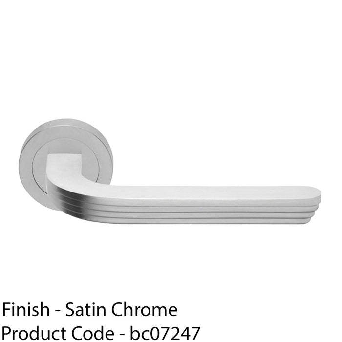 Premium Art Deco Door Handle Set - Satin Chrome Reeded Lever On Round Rose 1