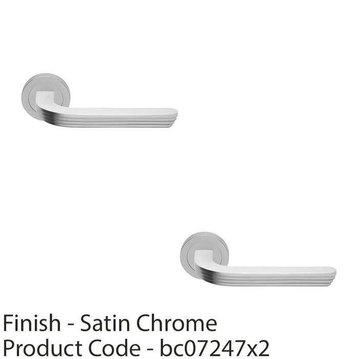 2 PACK Premium Art Deco Door Handle Set Satin Chrome Reeded Lever On Round Rose 1