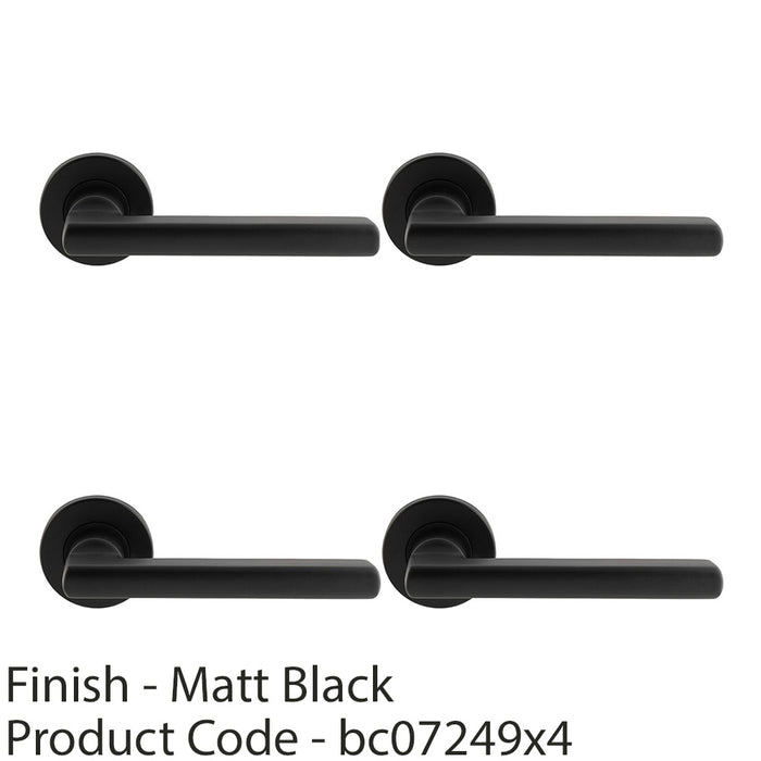 4x PAIR Straight Smooth Round Bar Handle On Round Rose Concealed Fix Matt Black 1