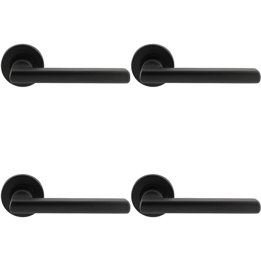 4x PAIR Straight Smooth Round Bar Handle On Round Rose Concealed Fix Matt Black