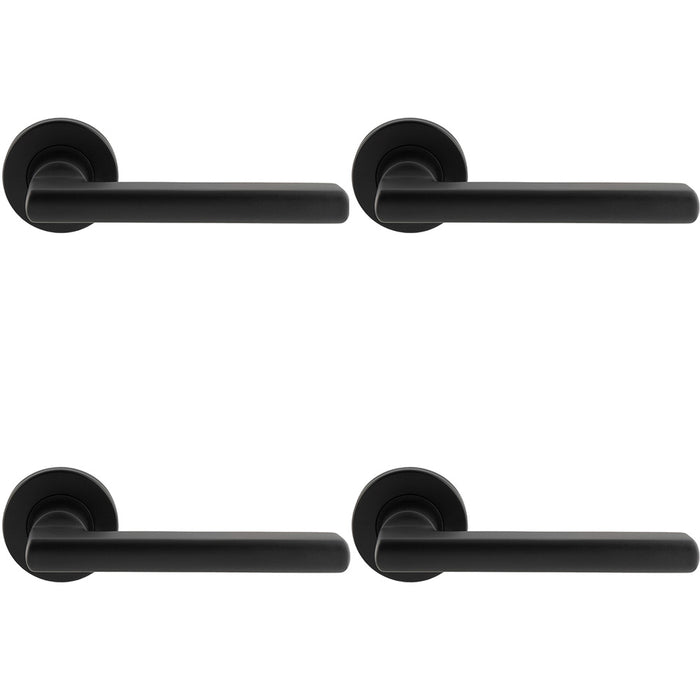 4x PAIR Straight Smooth Round Bar Handle On Round Rose Concealed Fix Matt Black