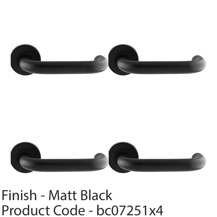 4 PACK Pair 19mm Round Bar Safety Handle On Round Rose Concealed Fix Matt Black 1