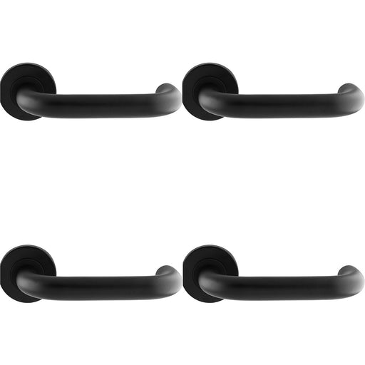 4 PACK Pair 19mm Round Bar Safety Handle On Round Rose Concealed Fix Matt Black