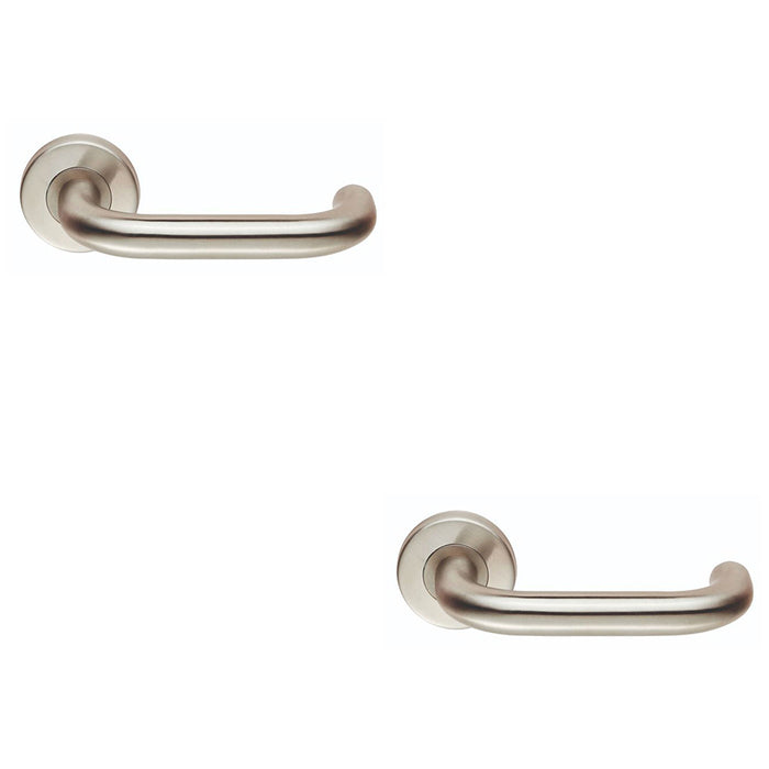 2x PAIR 19mm Round Bar Safety Handle On Round Rose Concealed Fix 201 Satin Steel