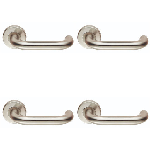 4x PAIR 19mm Round Bar Safety Handle On Round Rose Concealed Fix 201 Satin Steel