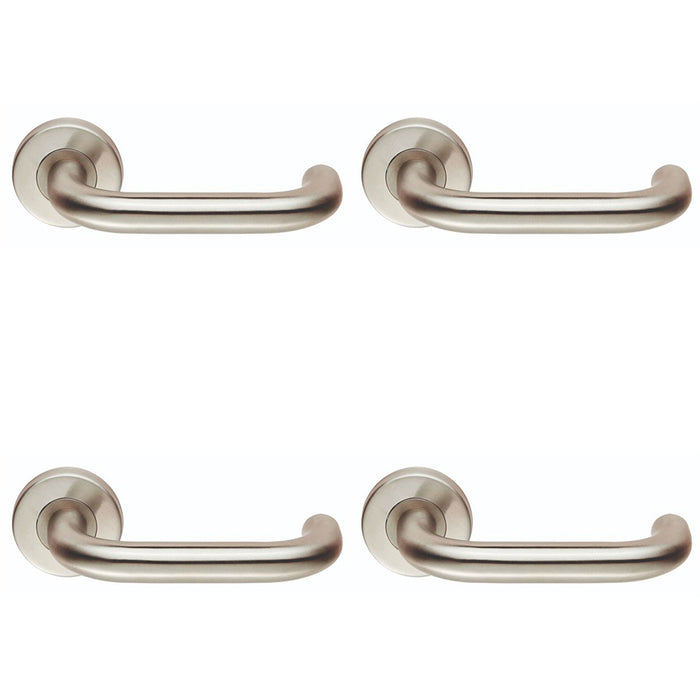 4x PAIR 19mm Round Bar Safety Handle On Round Rose Concealed Fix 201 Satin Steel