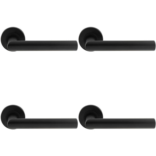 4 PACK PAIR Straight Mitred Bar Handle On Round Rose Concealed Fix Matt Black