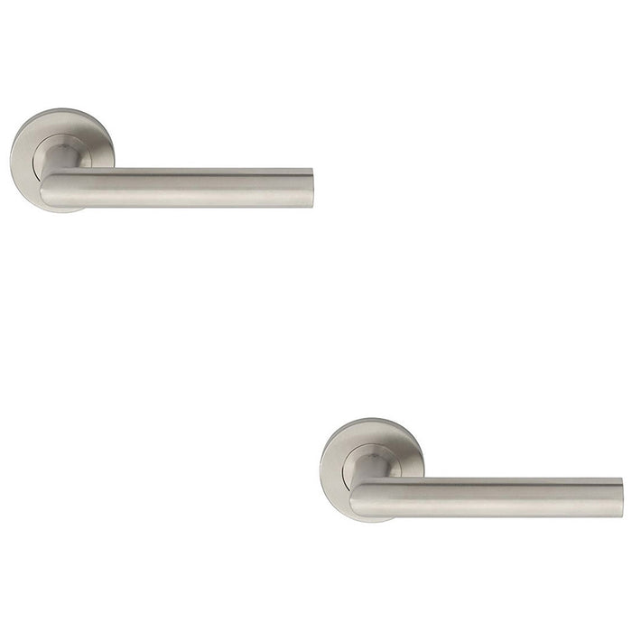 2x PAIR Straight Mitred Bar Handle On Round Rose Concealed Fix 201 Satin Steel