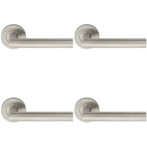 4x PAIR Straight Mitred Bar Handle On Round Rose Concealed Fix 201 Satin Steel