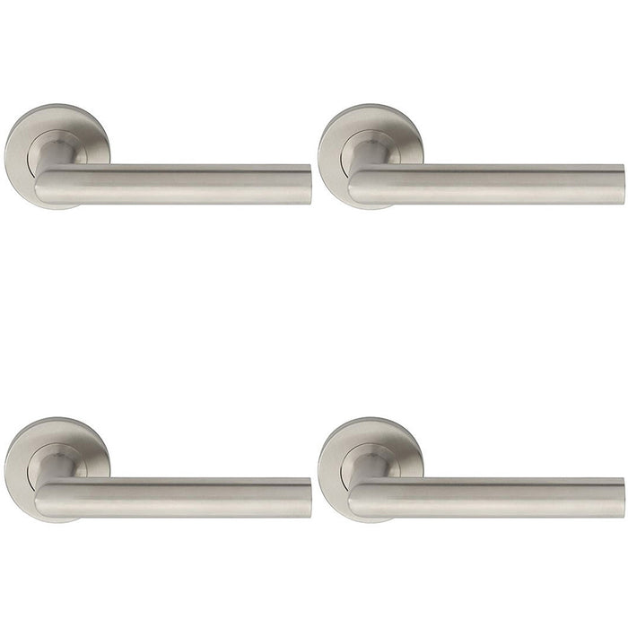 4x PAIR Straight Mitred Bar Handle On Round Rose Concealed Fix 201 Satin Steel