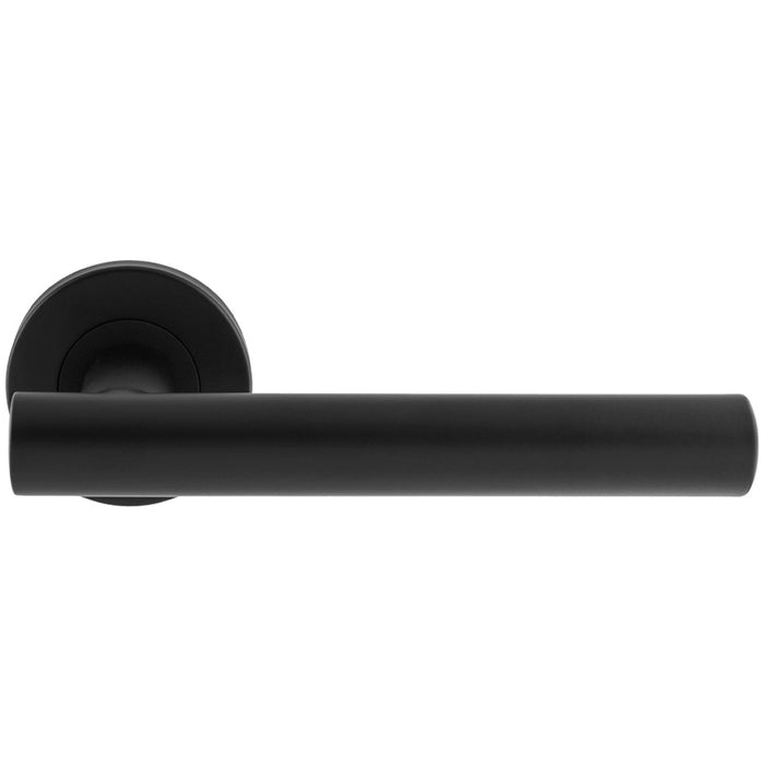 PAIR Straight Round T Bar Handle On Round Rose Concealed Fix Matt Black