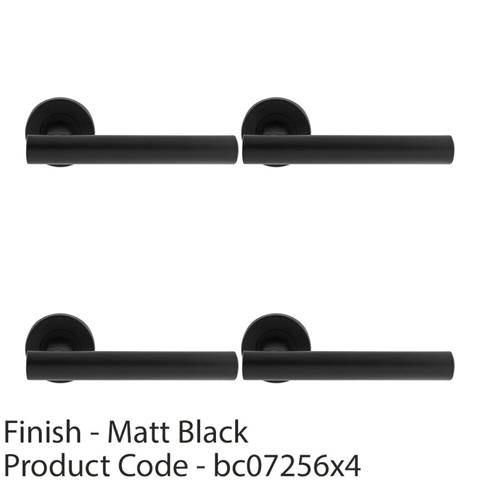 4 PACK PAIR Straight Round T Bar Handle On Round Rose Concealed Fix Matt Black 1