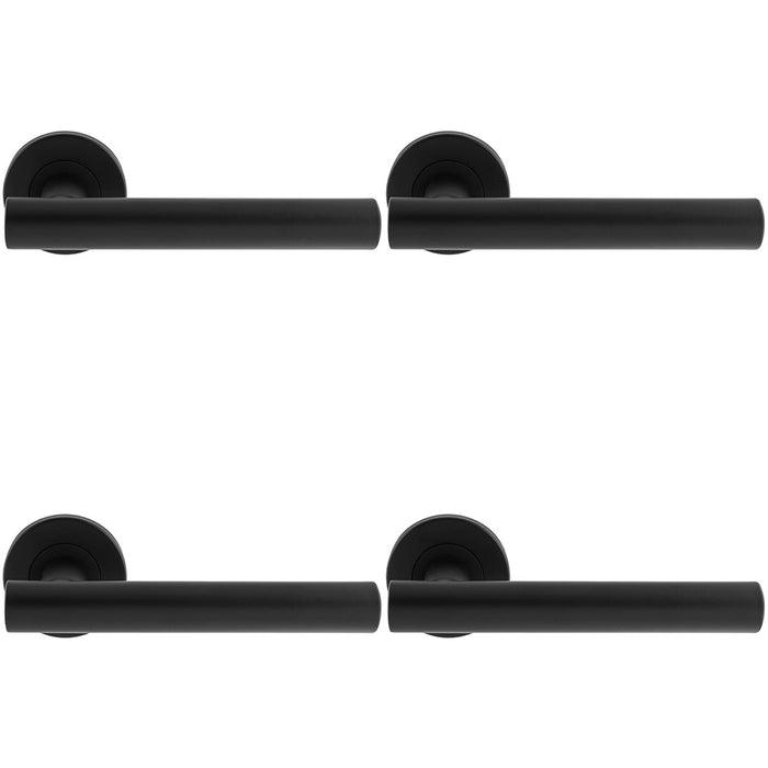 4 PACK PAIR Straight Round T Bar Handle On Round Rose Concealed Fix Matt Black