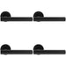 4 PACK PAIR Straight Round T Bar Handle On Round Rose Concealed Fix Matt Black