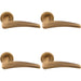 4 PACK Premium Elegant Curve Door Handle Set Antique Brass Bar Lever Round Rose