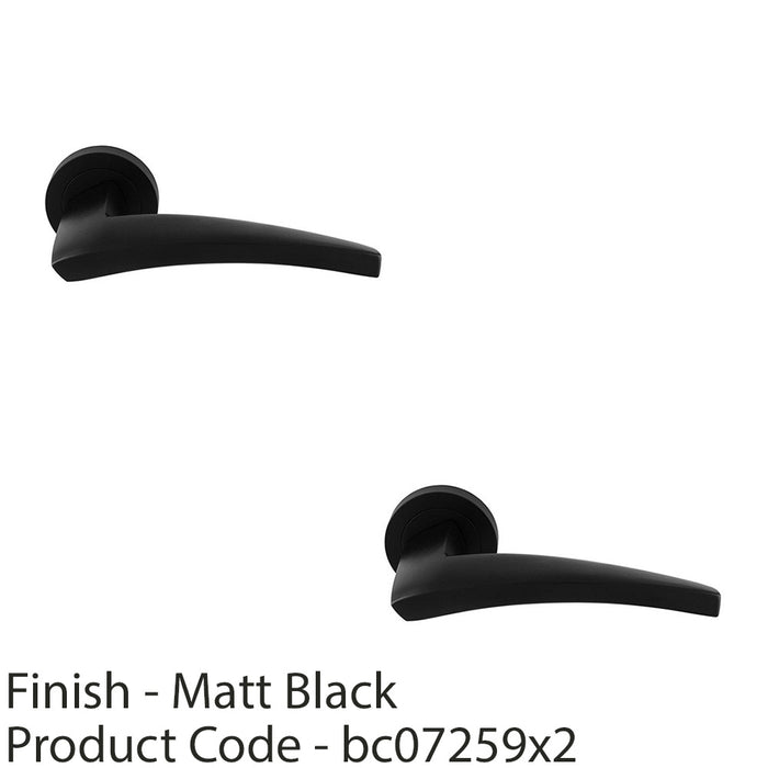 2 PACK Premium Elegant Curve Door Handle Set Matt Black Bar Lever On Round Rose 1