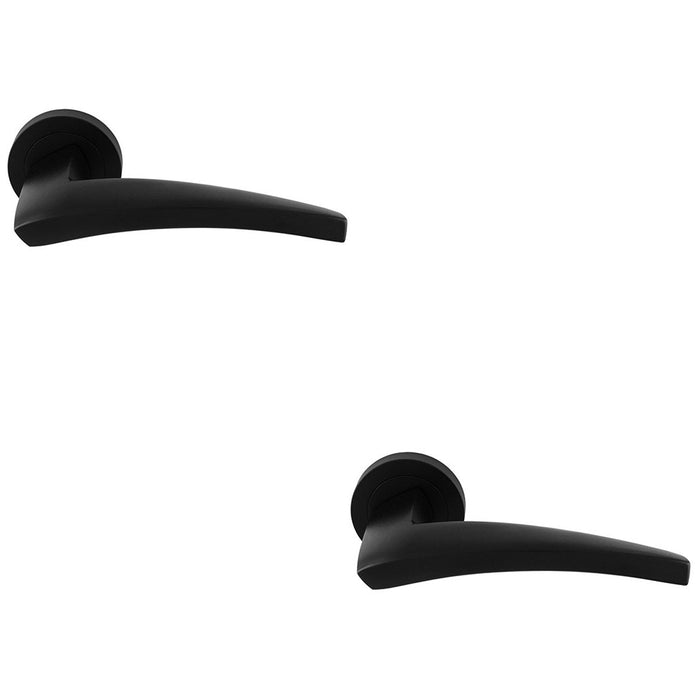 2 PACK Premium Elegant Curve Door Handle Set Matt Black Bar Lever On Round Rose