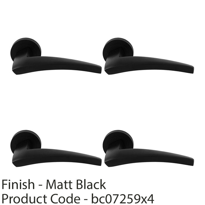 4 PACK Premium Elegant Curve Door Handle Set Matt Black Bar Lever On Round Rose 1