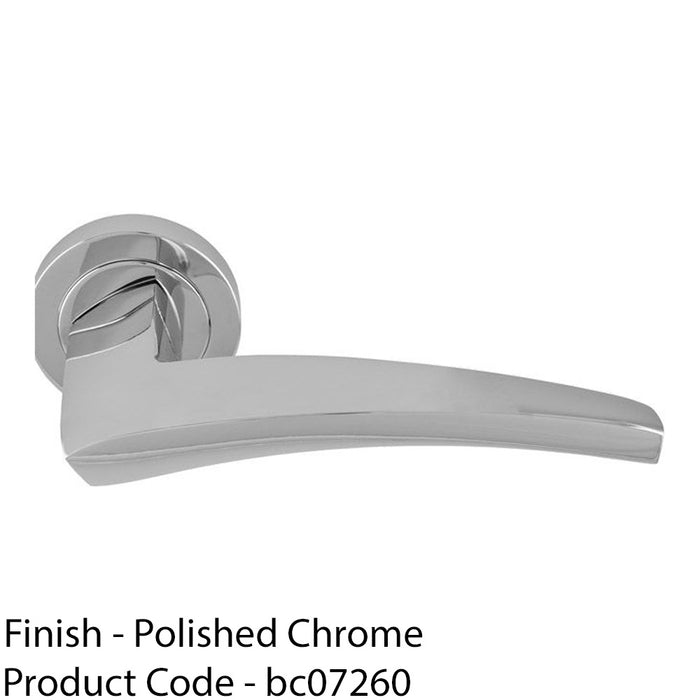 Premium Elegant Curve Door Handle Set - Ploshed Chrome Bar Lever On Round Rose 1