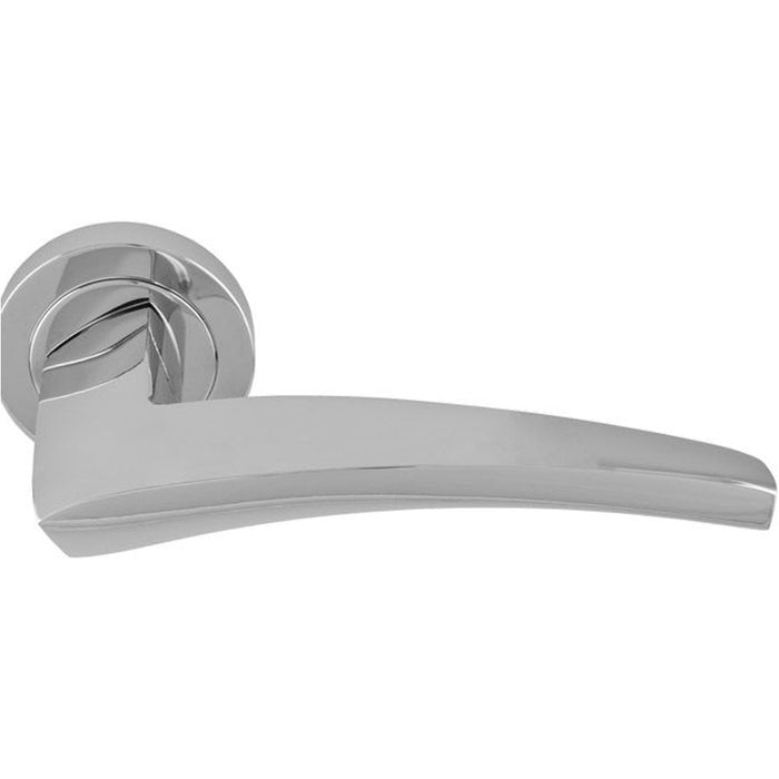 Premium Elegant Curve Door Handle Set - Ploshed Chrome Bar Lever On Round Rose