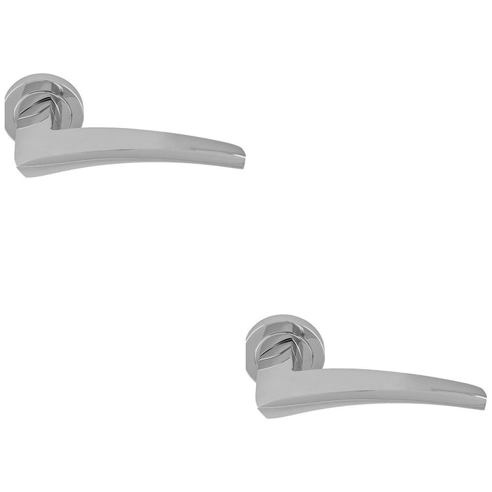 2 PACK Premium Elegant Curve Door Handle Set Ploshed Chrome Bar Lever Round Rose