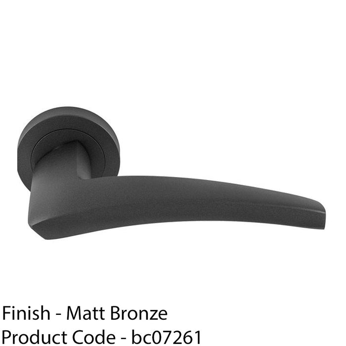 Premium Elegant Curve Door Handle Set - Matt Bronze Bar Lever On Round Rose 1